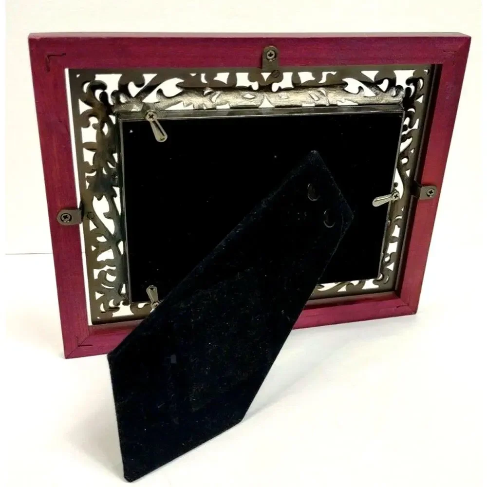 Vintage Cherry Wood Divided Photo Frame Connoisseur Fleur De Lis 2.5” x 3.5”